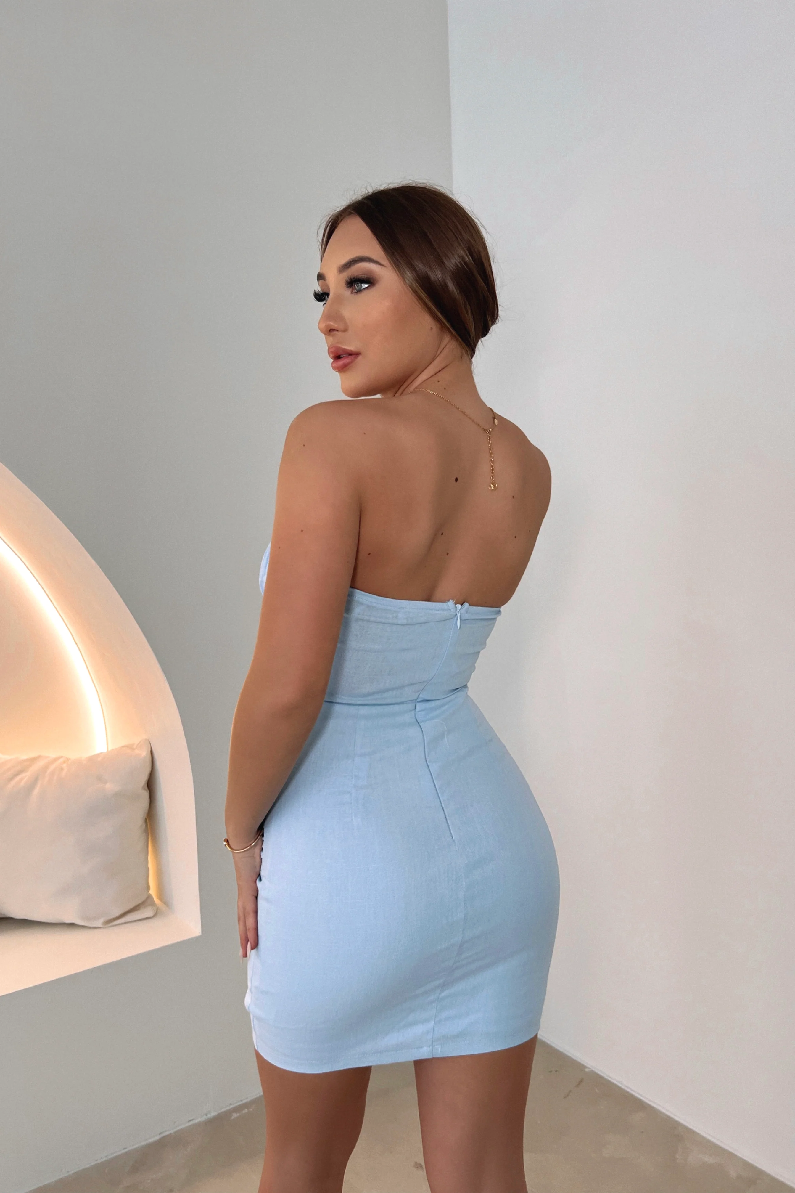 Elegant Strapless Light Blue Dress
