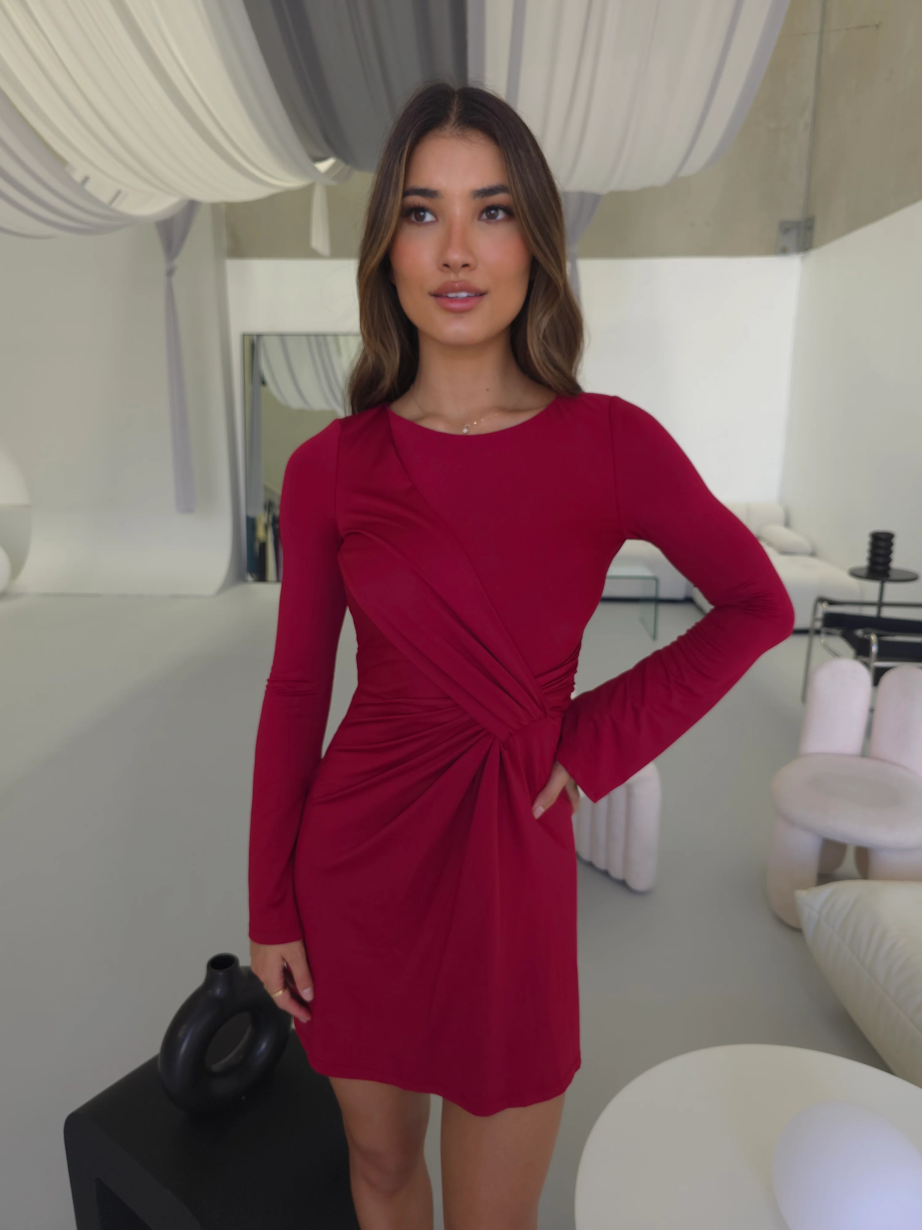 Elegant Ruched Red Dress